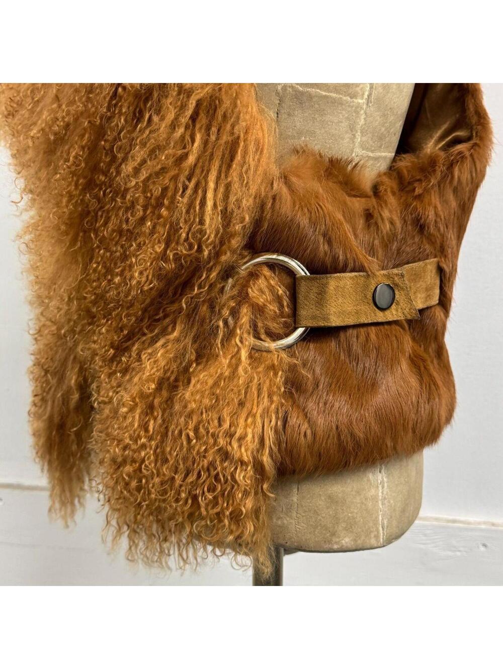 Vintage Deadstock Tan Brown Y2K Mongolian Lamb & Rabbit Fur Vest - Picture 3 of 8